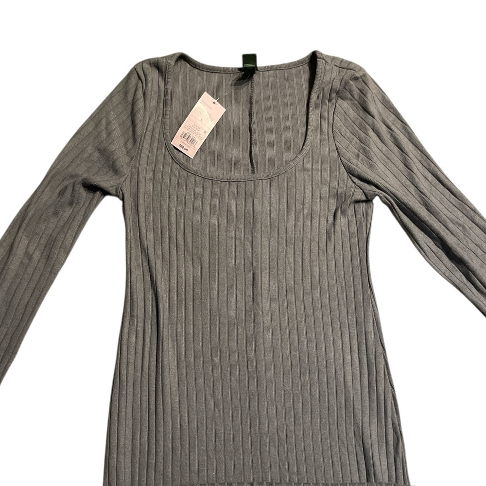 Gray Ribbed Long Sleeve Dress - Picture 2 of 2